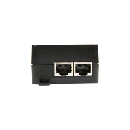 Araknis PoE injector port detail showing Ethernet-IN and PoE-OUT connections