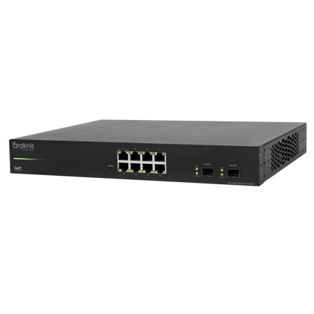 Araknis 220 Series managed Gigabit PoE+ switch, 8-port front-ports model