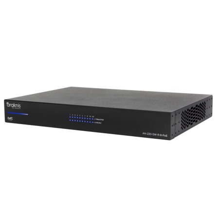Araknis 220 Series managed Gigabit PoE+ switch, 8-port rear-ports model
