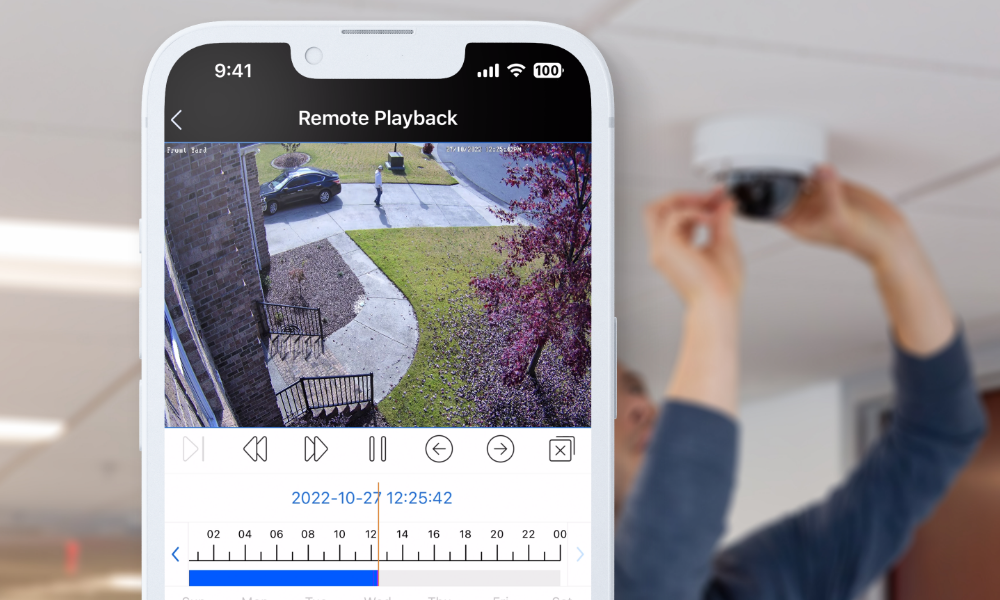 AI-filtered analytics event on a mobile phone, illustrating human and vehicle detection