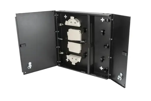 [SSF-SWM-SPLIT-WL-E2] Small, empty wall mount with split metal door, with one lock/key. Fits 2 LGX adapter plates.